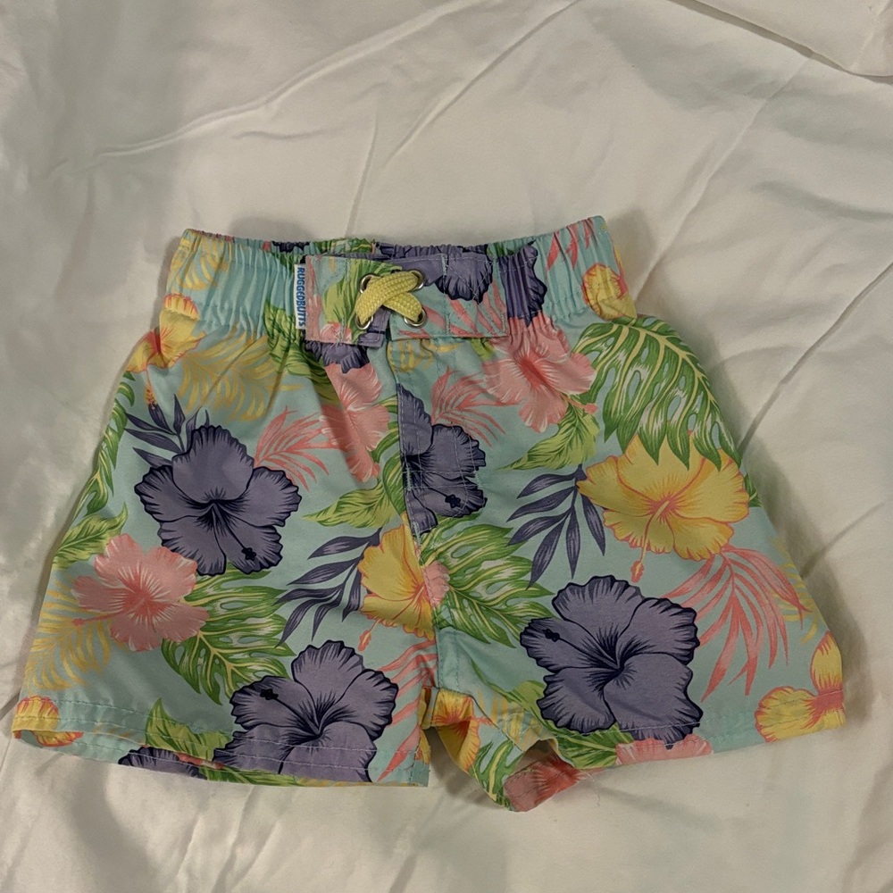 Rugged Butts Tropical Floral Kids Swim Trunks